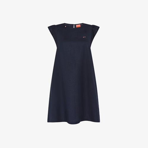 Abito donna mini Sun68 in misto lino blu navy con scollo a barca
