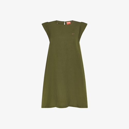Abito donna mini  Sun68 in misto lino verde scuro con scollo a barca