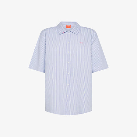 Camicia donna Sun68 a righe bianco azzurro in misto cotone con maniche corte