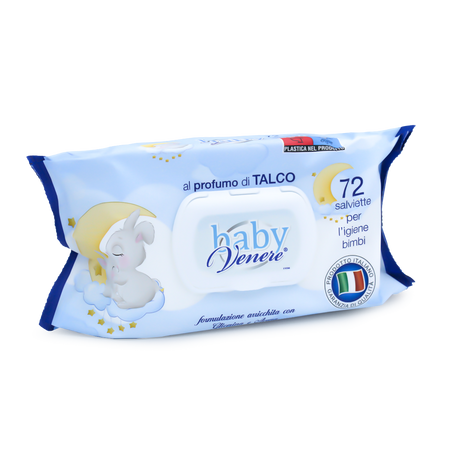 BABY VENERE Salviettine Detergenti delicate ed emollienti - formulazione arricchita con glicerina - profumo TALCO - per pelli sensibili - 12 pacchi da 72 salviettine - 864 salviettine DERMACOTONE