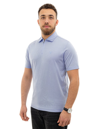 CANALI Polo Canali con zip azzurra da uomo