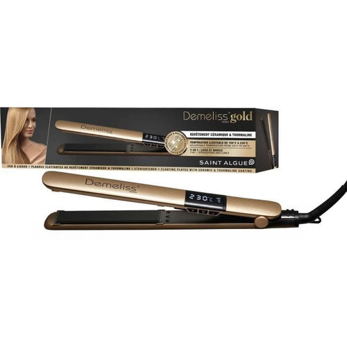 SAINT ALGUE 3963 - Piastra per capelli Demeliss GOLD - Rivestimento in ceramica - Piastre flottanti ultrasottili - Da 150 a 230  C - Nero / Oro