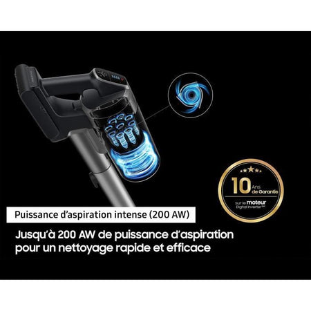 SAMSUNG Jet 75E Complete VS20B75CR5 - Scopa senza fili - Potenza 200 AW - Autonomia 60 min - Stazione a muro - 3 spazzole