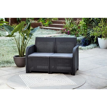 Allibert by KETER - Sanremo - divano da giardino - in resina intrecciata effetto rattan - grigio grafite