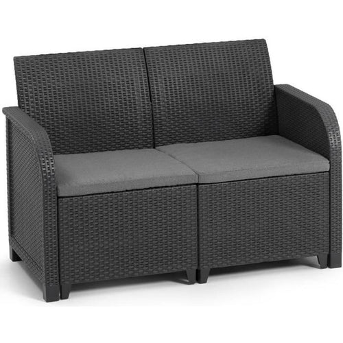 Allibert by KETER - Sanremo - divano da giardino - in resina intrecciata effetto rattan - grigio grafite