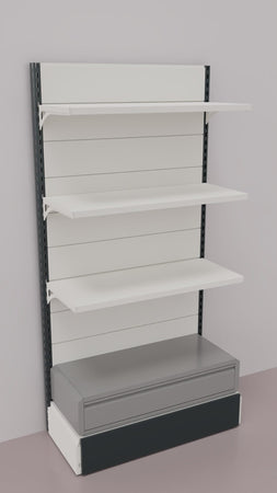 Scaffalatura verniciata a parete con cassetto basso a scorrimento su cuscinetti in PVC cm. 100x40x200h