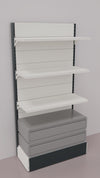 Scaffale da negozio con 2 cassetti inferiori a scorrimento su cuscinetti in PVC cm. 100x40x200h