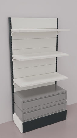 Scaffale da negozio con 2 cassetti inferiori a scorrimento su cuscinetti in PVC cm. 100x40x200h