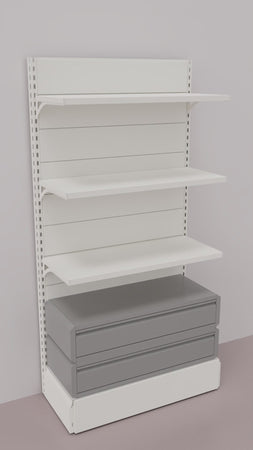 Scaffale da negozio con 2 cassetti inferiori a scorrimento su cuscinetti in PVC cm. 100x40x200h