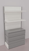 Scaffalatura verniciata da negozio con 3 cassetti a scorrimento su cuscinetti in PVC cm. 100x40x200h