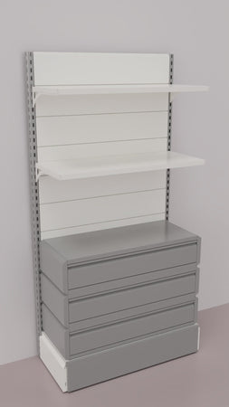 Scaffalatura verniciata da negozio con 3 cassetti a scorrimento su cuscinetti in PVC cm. 100x40x200h