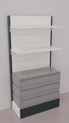 Scaffalatura verniciata da negozio con 3 cassetti a scorrimento su cuscinetti in PVC cm. 100x40x200h