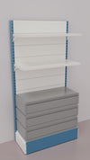 Scaffalatura verniciata da negozio con 3 cassetti a scorrimento su cuscinetti in PVC cm. 100x40x200h
