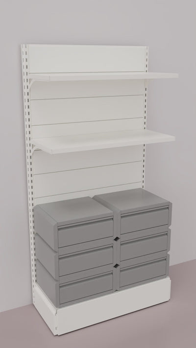 Scaffale da negozio verniciato con 6 cassetti a scorrimento su cuscinetti in PVC cm. 100x40x200h