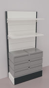 Scaffale da negozio verniciato con 6 cassetti a scorrimento su cuscinetti in PVC cm. 100x40x200h
