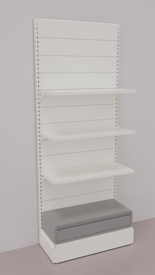 Scaffalatura verniciata a parete con cassetto basso a scorrimento su cuscinetti in PVC cm. 100x40x250h