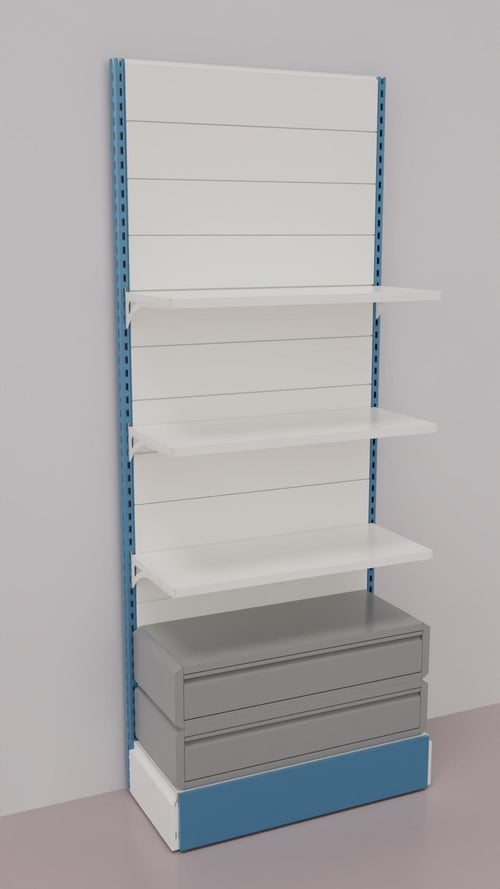 Scaffale da negozio con 2 cassetti inferiori a scorrimento su cuscinetti in PVC cm. 100x40x250h