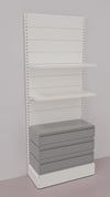 Scaffalatura verniciata da negozio con 3 cassetti a scorrimento su cuscinetti in PVC cm. 100x40x250h
