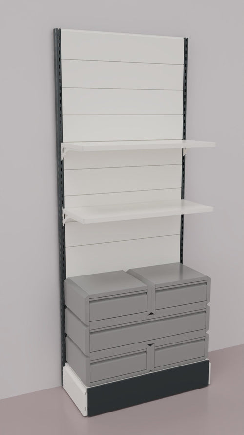 Scaffalatura a parete verniciata con 5 cassetti a scorrimento su cuscinetti in PVC cm. 100x40x250h