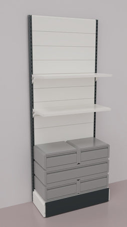 Scaffalatura a parete verniciata con 5 cassetti a scorrimento su cuscinetti in PVC cm. 100x40x250h
