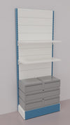 Scaffalatura a parete verniciata con 5 cassetti a scorrimento su cuscinetti in PVC cm. 100x40x250h