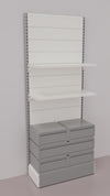 Scaffalatura a parete verniciata con 5 cassetti a scorrimento su cuscinetti in PVC cm. 100x40x250h