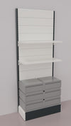 Scaffale da negozio verniciato con 6 cassetti a scorrimento su cuscinetti in PVC cm. 100x40x250h