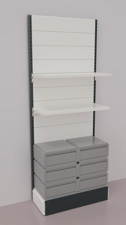 Scaffale da negozio verniciato con 6 cassetti a scorrimento su cuscinetti in PVC cm. 100x40x250h