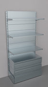 Scaffale con 2 cassetti inferiori a scorrimento su cuscinetti in PVC, per negozio cm. 100x40x200h