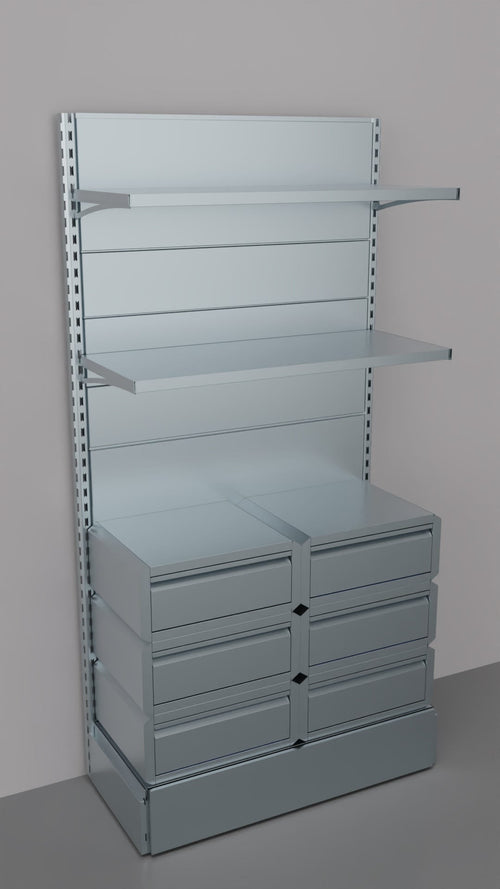 Scaffale da negozio zincato con 6 cassetti a scorrimento su cuscinetti in PVC cm. 100x40x200h