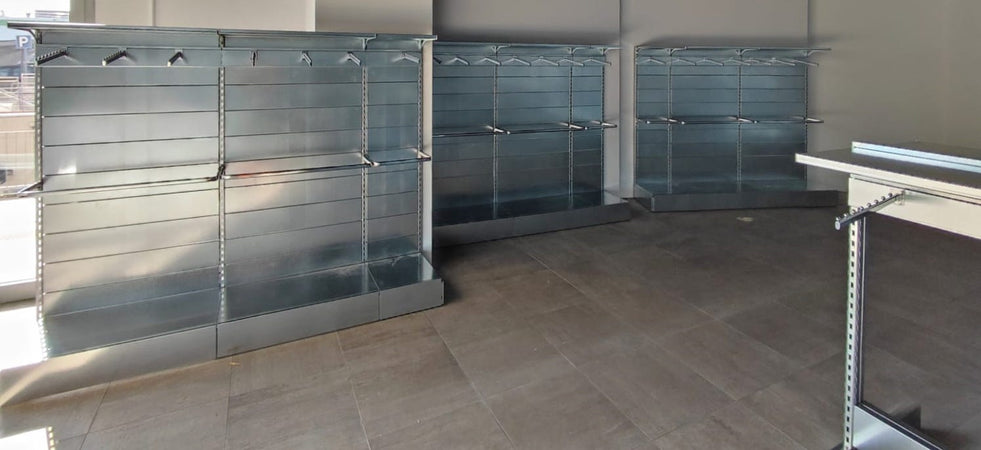 Scaffale da negozio zincato con 6 cassetti a scorrimento su cuscinetti in PVC cm. 100x40x200h