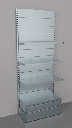Scaffalatura da negozio zincata con cassetto basso a scorrimento su cuscinetti in PVC cm. 100x40x250h