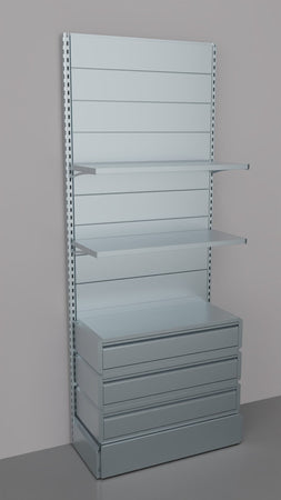 Scaffalatura da negozio zincata con 3 cassetti a scorrimento su cuscinetti in PVC cm. 100x40x250h