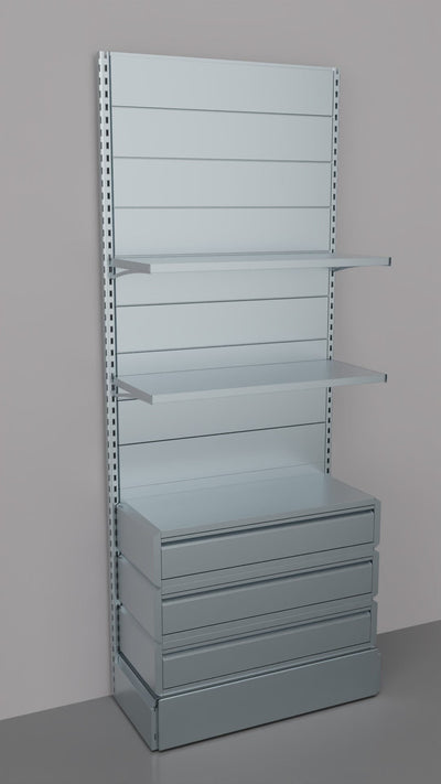 Scaffalatura da negozio zincata con 3 cassetti a scorrimento su cuscinetti in PVC cm. 100x40x250h