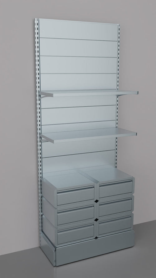 Scaffale da negozio zincato con 6 cassetti a scorrimento su cuscinetti in PVC cm. 100x40x250h