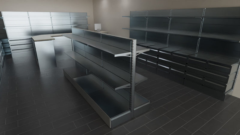 Scaffale da negozio zincato con 6 cassetti a scorrimento su cuscinetti in PVC cm. 100x40x250h