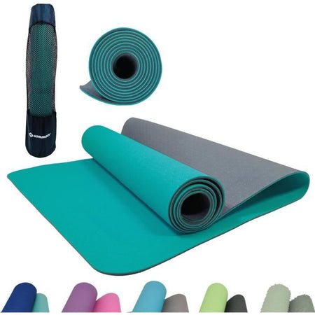 Tappetino yoga SCHILDKRT - Bicolore Antracite/Blu Petrolio - 180 x 61 cm - Spessore 4 mm