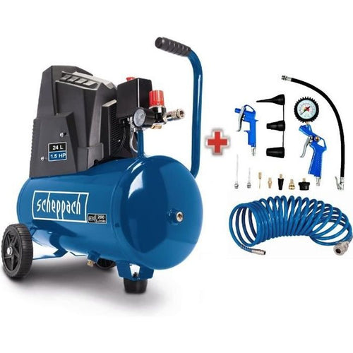 Compressore d'aria orizzontale Scheppach HC30o - 24L - 110 W - 8 bar (fornito con un set di 13 accessori)