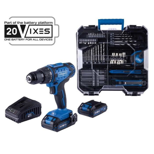 Trapano avvitatore SCHEPPACH - 20V IXES - Mandrino 13mm 50 Nm + 2 batterie + caricabatteria + 74 accessori + Scatola - C-DTB74/2-X