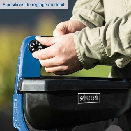 Spandiconcime a batteria SCHEPPACH C-GSP800-X - 20V IXES - Capacità di superficie 800 m2 - Contenitore 3,5 litri - senza batteria né caricabatterie