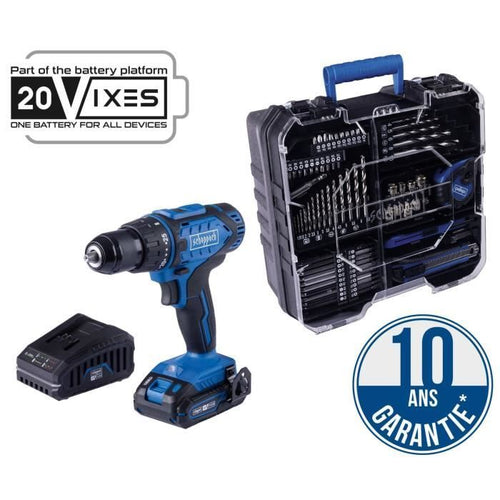 Trapano avvitatore a batteria 20V IXES + 1 batteria da 2 Ah, caricabatteria, scatola con 74 accessori - C-DTB74/1-X