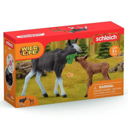 Figurine di alce femmina con vitello, animali selvatici, Schleich 42629 Wild Life, per bambini dai 3 anni