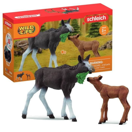 Figurine di alce femmina con vitello, animali selvatici, Schleich 42629 Wild Life, per bambini dai 3 anni