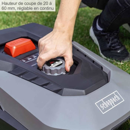Robot cortacésped conectado Scheppach RoboCut L500 400m2 con estación de carga  Hasta 400 m  Sensor de lluvia  Wi-Fi y Bluetooth
