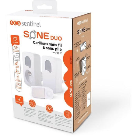 Campanelli - SCS SENTINEL - SONE DUO - Senza fili e senza batteria - Set da 2 - Portata 150+50 metri - Autoalimentato
