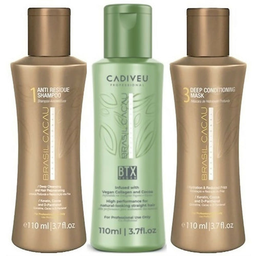 Cadiveu brasil cacau BTX vegan kit composto da: anti residue shampoo 1000 m, btx vegan 1000 ml e deep conditioning mask 1000 ml