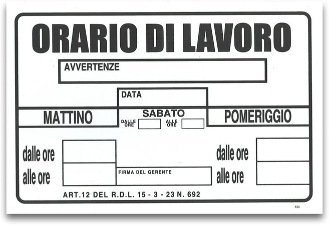 Segnaletica Orario Di Lavoro 30X20