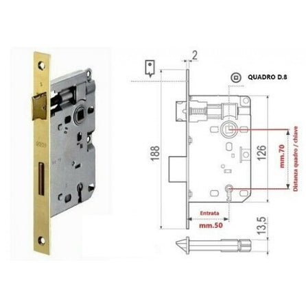 Serratura Patent Mm 50 B/Retta Ottonato