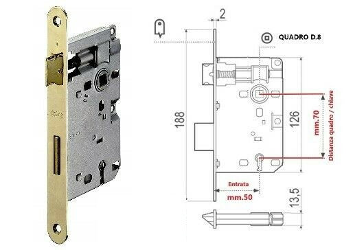 Serratura Patent Mm 50 B/Tondo Ottonato