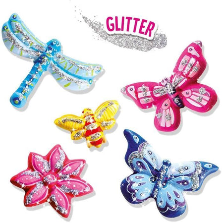 Stampaggio e pittura - Farfalla e glitter - SES CREATIVE - Stampo grande, 6 colori di pittura, pennello, glitter e gesso